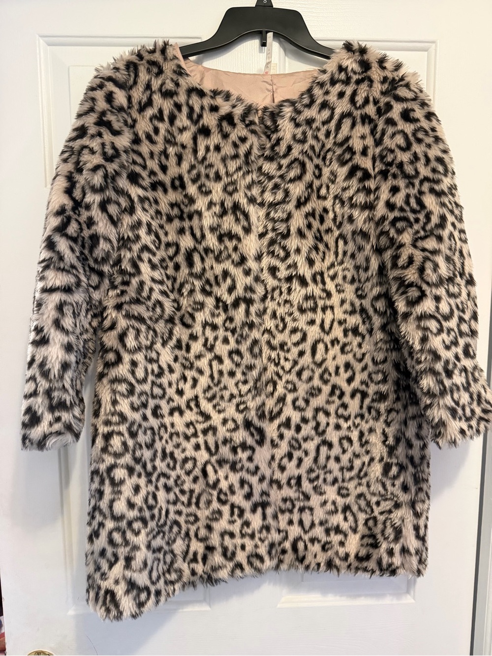 Faux Fur Leopard-Print Women's Sweater Jacket - Beige/Black